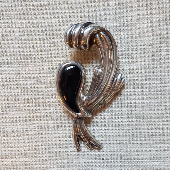 Vintage Taxco Mexico Sterling Silver Onyx Pin Pendant - Picture 1 of 5